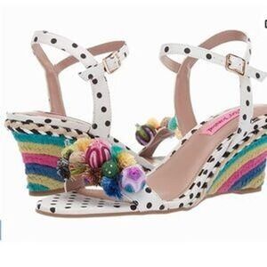 Betsey Johnson Koko wedge sandal in white multi with polka dots 10